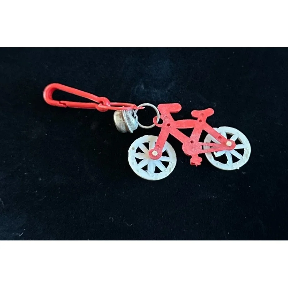 Vintage 1980s Plastic Bell Charm Red‎ Bicycle Bike Moves Clip-on 80s Necklace